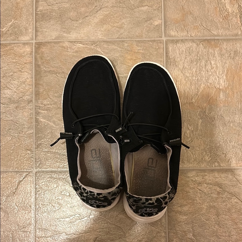 Hey Dude Black and White Loafers
